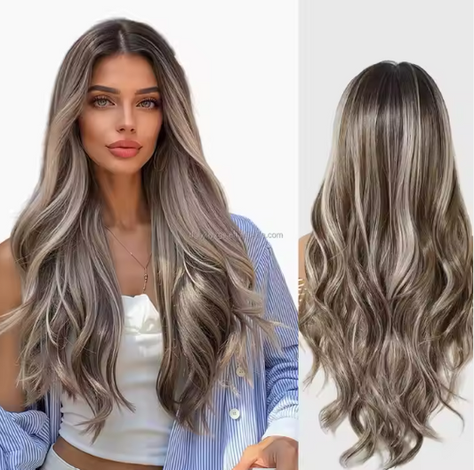 28 Inch Grey/ Beige Front Lace Wig